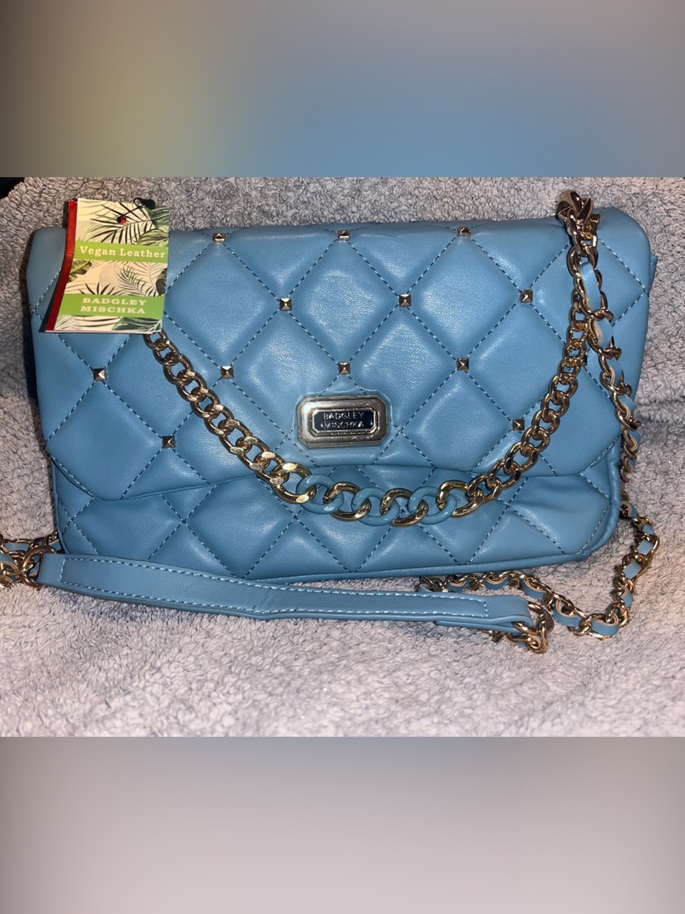 Badgley Mischka Quilted Chain Strap Shoulder Bag - Light Blue
